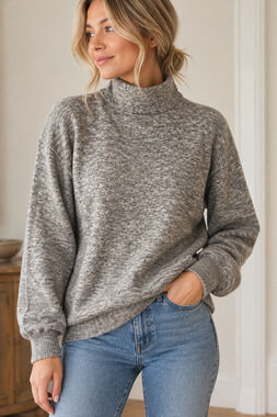 Vintage One Two One Lambswool Blend Mock Neck Sweater Womens M Heather Gray